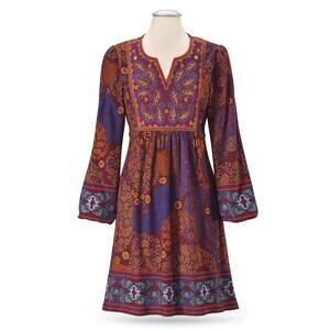 Pyramid Collection Janis Paisley Embroidered Boho Hippie Peasant Dress SZ XL